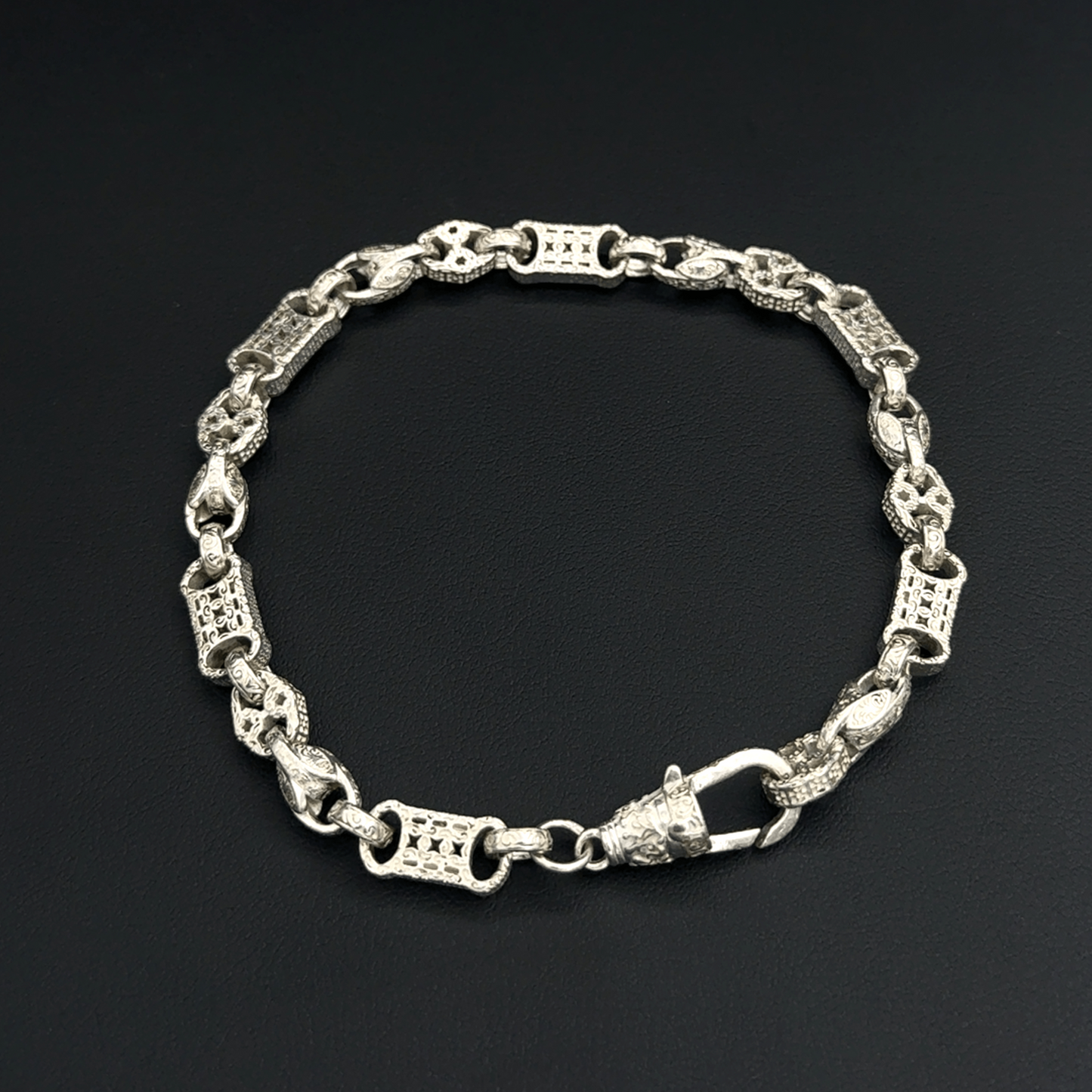 925 Sterling Silver Stars & Bars Bracelet - 9.5"- 26.2G