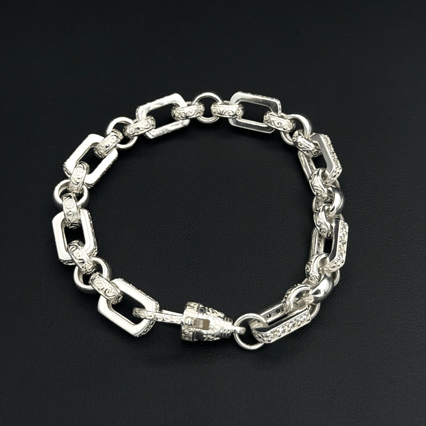 925 Sterling Silver CZ Gypsy Link Bracelet - 8"- 29G