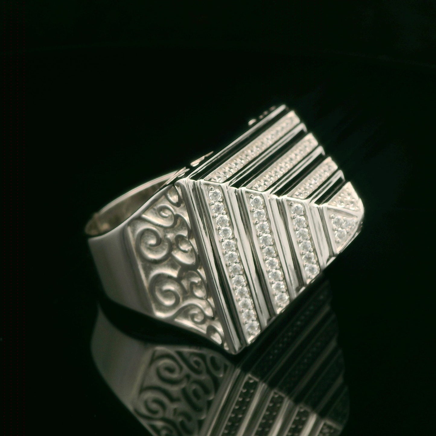 925 Sterling Silver Pyramid CZ Ring - Size W"- 15.3G