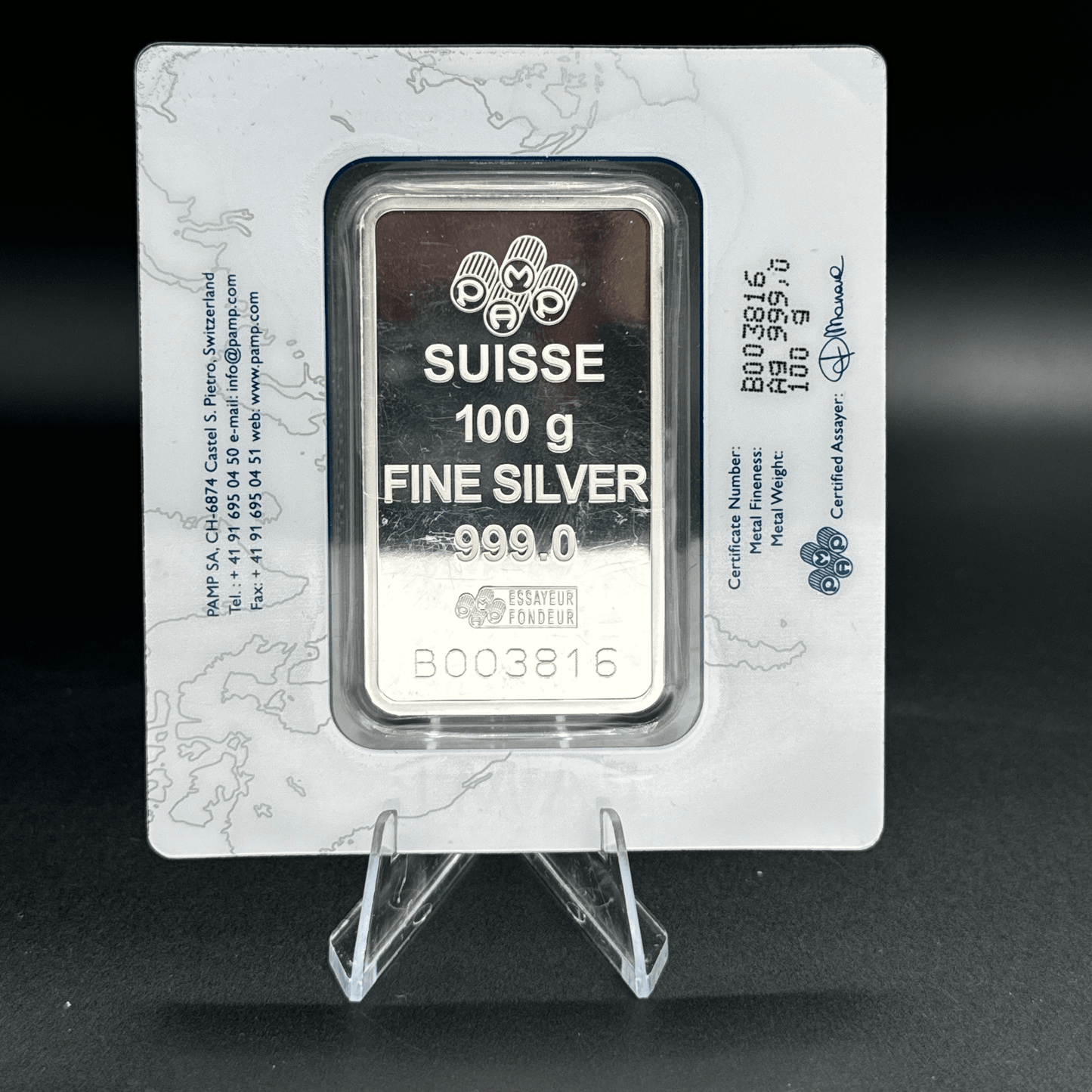 999 Fine Silver PAMP Bar - 100G -