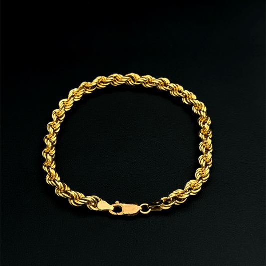 9CT Yellow Gold Pre-Owned  Solid Rope Bracelet - 9"- 24.2G