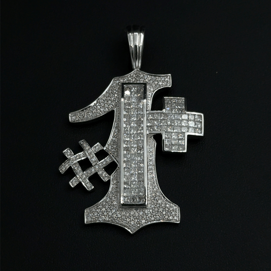 14CT White Gold Diamond #1 Pedant - 26.4G