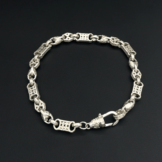 925 Sterling Silver Stars & Bars Bracelet  - 9.5"- 26.2G