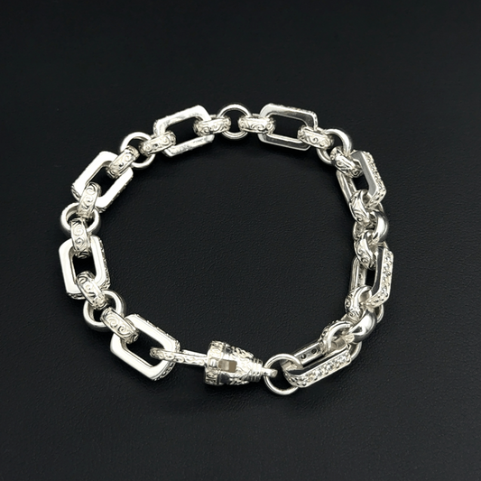 925 Sterling Silver CZ Gypsy Link Bracelet  - 8"- 29G