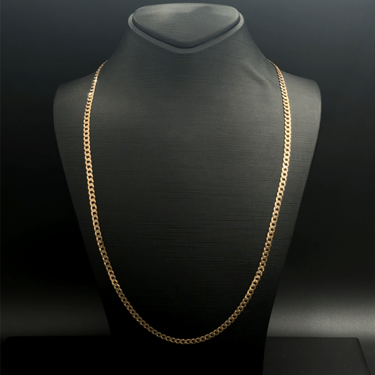 9CT Yellow Gold Preowned Flat Curb Chain - 26" - 12.2G -