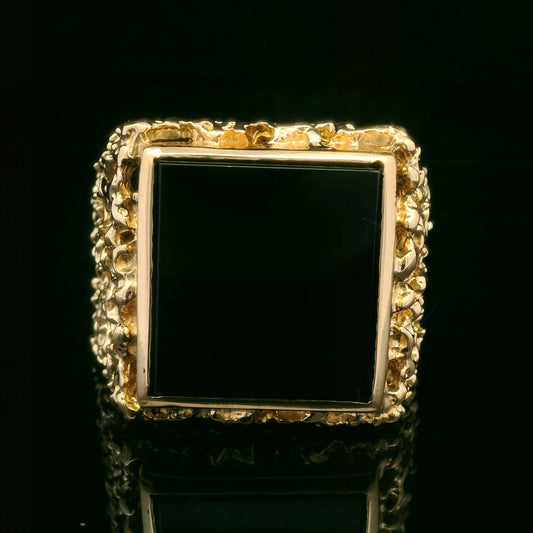 9CT Yellow Gold Onyx Signet Ring - Size X"- 13.1G
