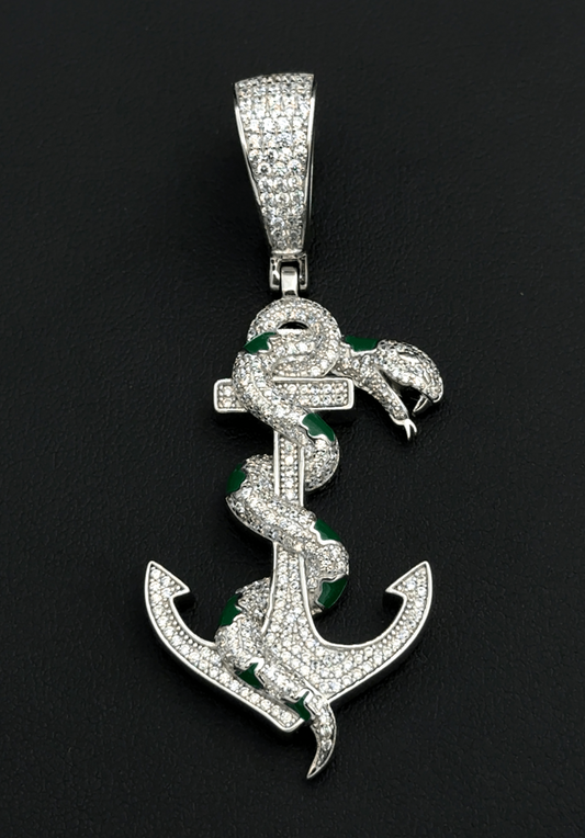 925 Sterling Silver Snake Anchor Pendant 12.6G
