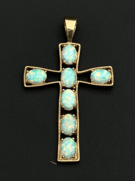 9CT Yellow Gold Opal Cross 4.8G