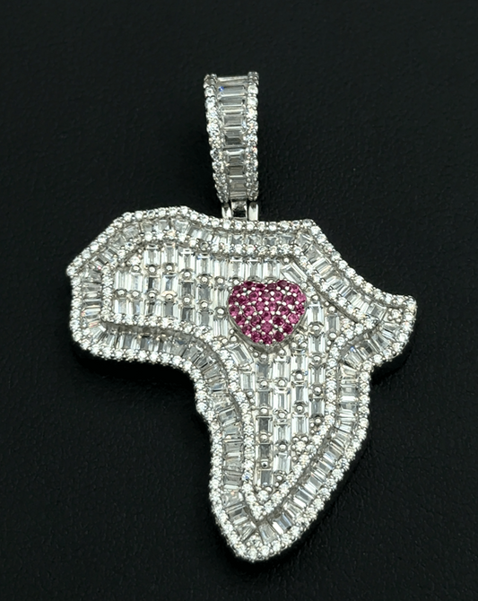 925 Sterling Silver 14.4g CZ Africa Pendant